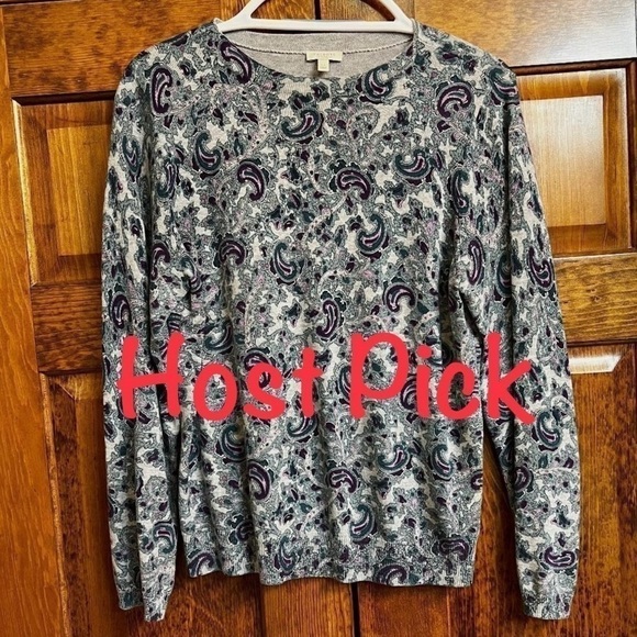 Talbots Sweater Long Sleeve Paisley Brushed Cotton Knit Sweater Petite Large EUC - Picture 1 of 11